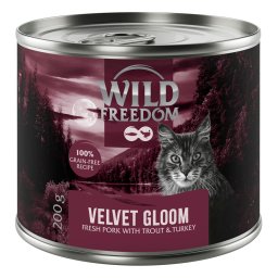 6x200g Wild Freedom Red Meat Velvet Gloom varkensvlees, kalkoen forel natvoer voor katten