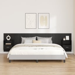 vidaXL Hoofdbord Met Kast met lade 3 pcs Zwart Eiken Bewerkt hout