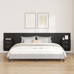 vidaXL Hoofdbord Met Kast met lade 3 pcs Zwart Eiken Bewerkt hout