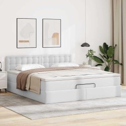 vidaXL Ottoman bed met matras 160x200cm kunstleer wit