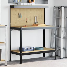 vidaXL Werkbank Zwart 114 x 54 x 145 cm Bewerkt hout en metaal
