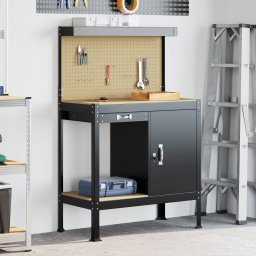 vidaXL Werkbank met lade Zwart 90 x 49 x 141 cm Bewerkt hout en metaal