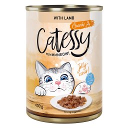24x400g Hapjes in Saus of Gelei met Lam in Gelei Catessy Kattenvoer