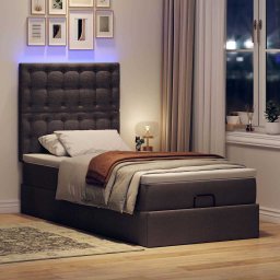 vidaXL Bed poef met matras en LED's 90x200 cm stof donkerbruin