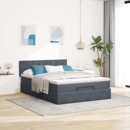 vidaXL Ottoman bed met matras 140x190cm fluweel donkergrijs