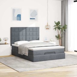 vidaXL Ottoman bed met matrassen 140x190cm fluweel donkergrijs