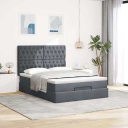 vidaXL Ottoman bed met matrassen 140x190cm fluweel donkergrijs
