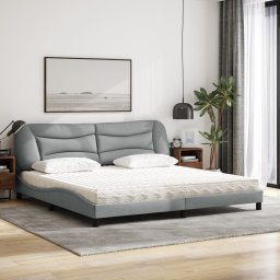 vidaXL Bed met matras "Hvar" stof lichtgrijs 200x200 cm