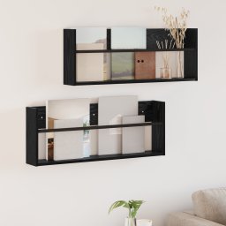 vidaXL Tijdschrift Rek 2 st Zwart Eiken 80 x 12 x 30 cm Bewerkt hout
