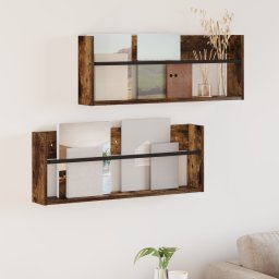 vidaXL Tijdschrift Rek 2 st Gerookt eiken 80 x 12 x 30 cm Bewerkt hout
