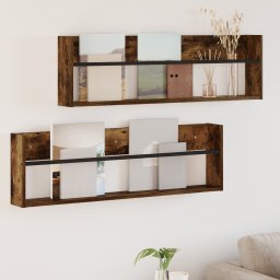 vidaXL Tijdschrift Rek met plank 2 st Gerookt eiken 100 x 12 x 30 cm