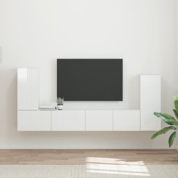 vidaXL Tv-meubelset 4 st Hoogglans wit Bewerkt hout