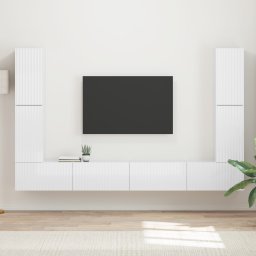vidaXL Tv-meubelset 8 st Hoogglans wit Bewerkt hout