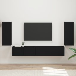 vidaXL Tv-meubelset 4 st Zwart Bewerkt hout