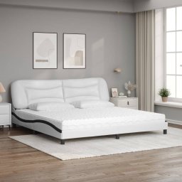 vidaXL Bed met matras "Hvar" kunstleer wit en zwart 200x200 cm