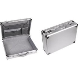 Attachékoffer voor laptop en A4-documenten, met 2 cijfersloten, schouderriem en versterkte hoeken, perfect voor dagelijks gebruik, robuust, aluminium, grijs, 460 x 335 x 110 mm