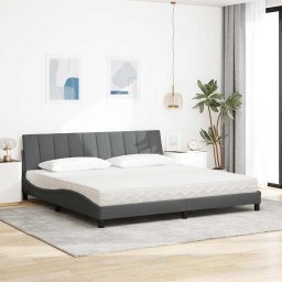 vidaXL Bed met matras "Hanko" stof lichtgrijs 200x200 cm