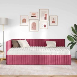 vidaXL Hoekbedframe met Matras 2 st Wijnrood 90 x 200 cm Fluweel
