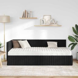 vidaXL Hoekbedframe met Matras 2 st Zwart 90 x 200 cm Fluweel