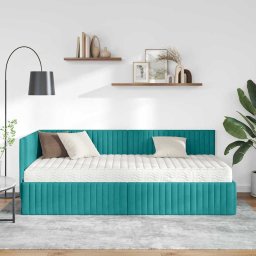 vidaXL Hoekbedframe met Matras 2 st Turquoise 90 x 200 cm Fluweel