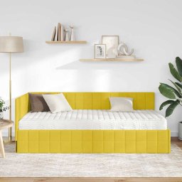 vidaXL Hoekbedframe met Matras 2 st Geel 90 x 200 cm Fluweel