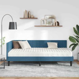 vidaXL Hoekbedframe met Matras 2 st Blauw 90 x 200 cm Fluweel