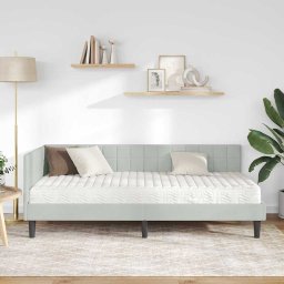 vidaXL Hoekbedframe met Matras 2 st Lichtgrijs 90 x 200 cm Fluweel