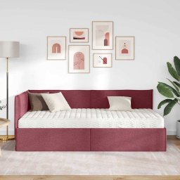 vidaXL Hoekbedframe met Matras 2 st Wijnrood 90 x 200 cm Fluweel