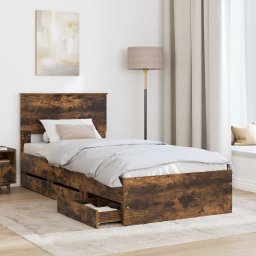 vidaXL Bedframe met lade Gerookt eiken 100 x 200 cm Ingenieurshout