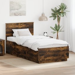 vidaXL Bedframe met hoofdeinde Gerookt eiken 70 x 190 cm Bewerkt hout