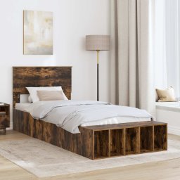 vidaXL Bedframe met plank Gerookt eiken 100 x 200 cm Bewerkt hout
