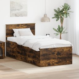 vidaXL Slaapbank Gerookt Eiken en Zwart 75 x 190 cm Bewerkt hout