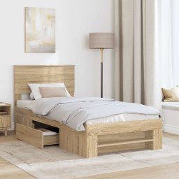 vidaXL Bedframe met hoofdeinde Sonoma Eiken 100 x 200 m Bewerkt hout