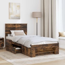 vidaXL Bedframe met hoofdeinde Gerookt eiken 100 x 200 m Bewerkt hout