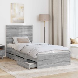 vidaXL Bedframe met lade Grijs Sonoma 90 x 200 cm Ingenieurshout