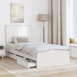 vidaXL Bedframe met lade met hoofdeinde Wit 75 x 190 cm Ingenieurshout