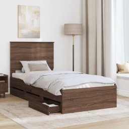 vidaXL Bedframe met lade Bruin Eiken 75 x 190 cm Ingenieurshout