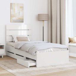 vidaXL Bedframe met lade met hoofdeinde Wit 75 x 190 cm Ingenieurshout