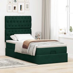 vidaXL Ottoman bed met matrassen 100x200cm fluweel donkergroen
