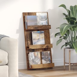 vidaXL Tijdschrift Rek met plank Oudhout 51 x 11 x 102 cm Bewerkt hout