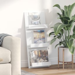 vidaXL Tijdschrift Rek met plank Wit 43 x 11 x 102 cm Bewerkt hout
