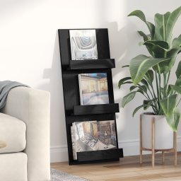 vidaXL Tijdschrift Rek Zwart Eiken 43 x 11 x 102 cm Bewerkt hout