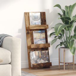 vidaXL Tijdschrift Rek met plank Oudhout 43 x 11 x 102 cm Bewerkt hout