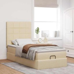 vidaXL Bed met matras 100x200 cm stof crèmekleurig