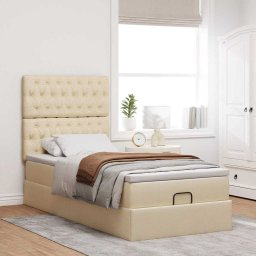 vidaXL Bed met matras 100x200 cm stof crèmekleurig