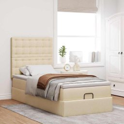 vidaXL Bed met matras 100x200 cm stof crèmekleurig