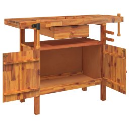 vidaXL Werkbank met lade en bankschroeven 124x52x83 cm massief acaciahout