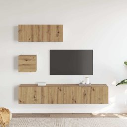 vidaXL 4-delig Tv-meubelset wandmontage bewerkt hout artisanaal eiken