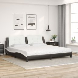 vidaXL Bed met matras "Zadar" kunstleer zwart en wit 200x200 cm