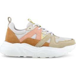 PS Poelman - maat 38 - Year Dames Leren Chunky Runner Sneaker van Mesh en Suéde - Beige